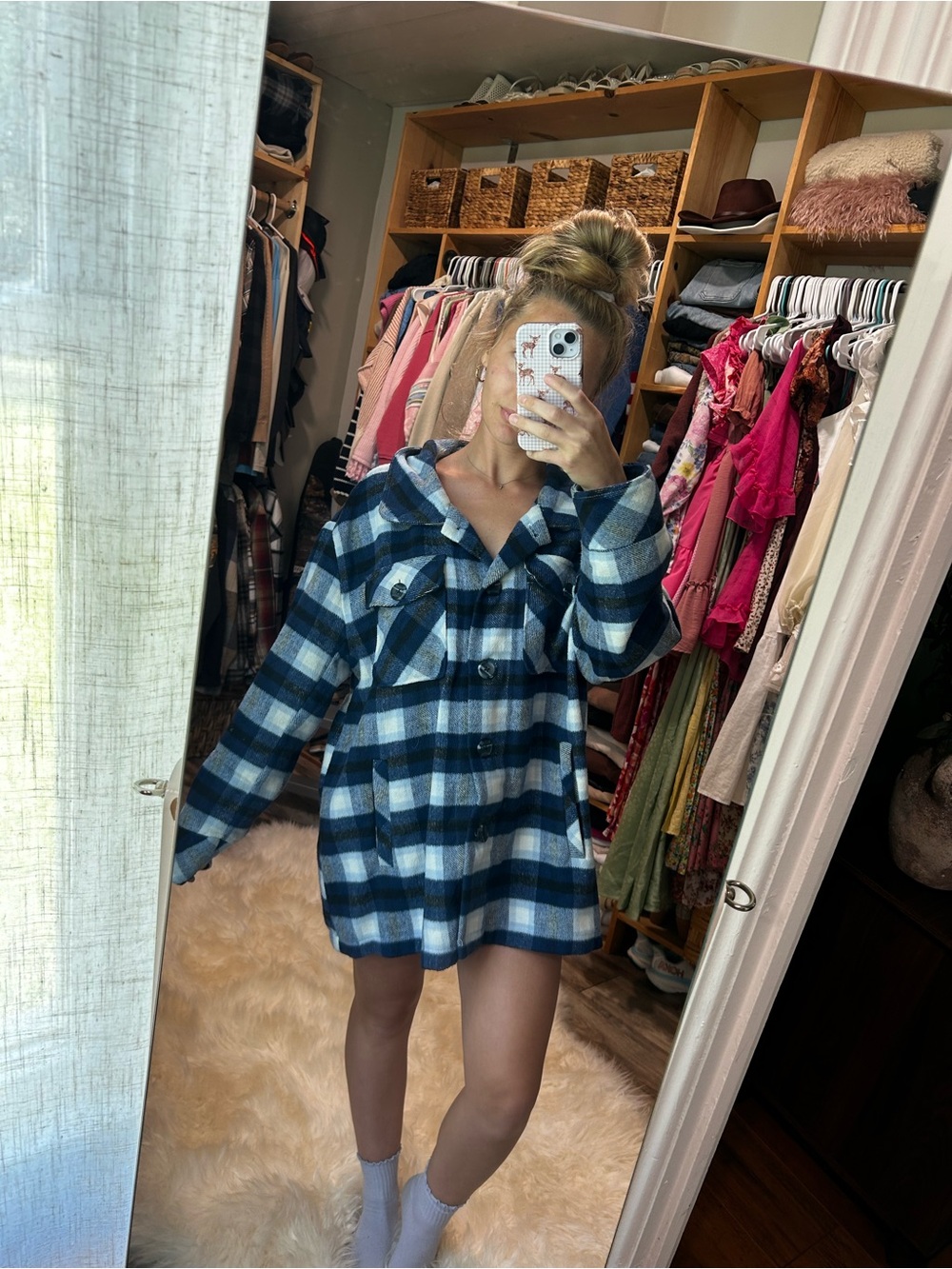 Kensie Blue and White Utility Jacket Oversized Fit